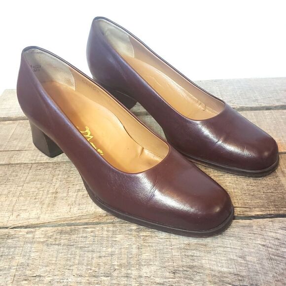 DINO MONTE Leather Stacked Block Heel Shoes Wide - Picture 1 of 7